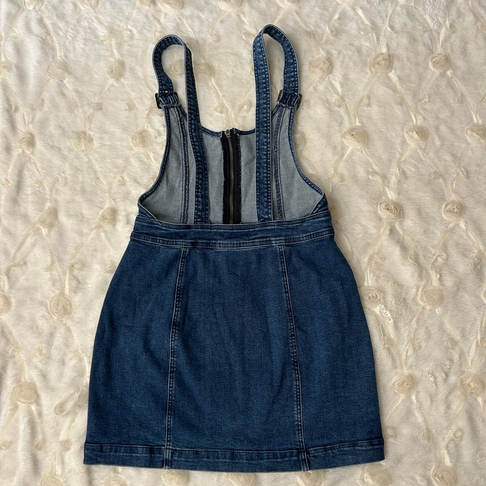 Denim Zip-Front Pinafore Dress - Blue - Picture 3 of 5